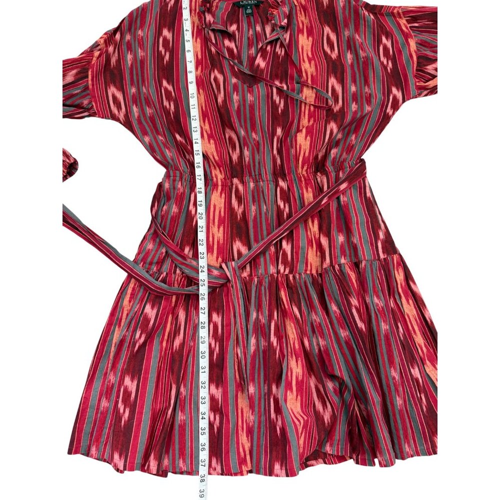 Lauren Ralph Lauren Black Label Dress Geo-Stripe Belted Cotton Voile Dress Sz 12 - Picture 7 of 9